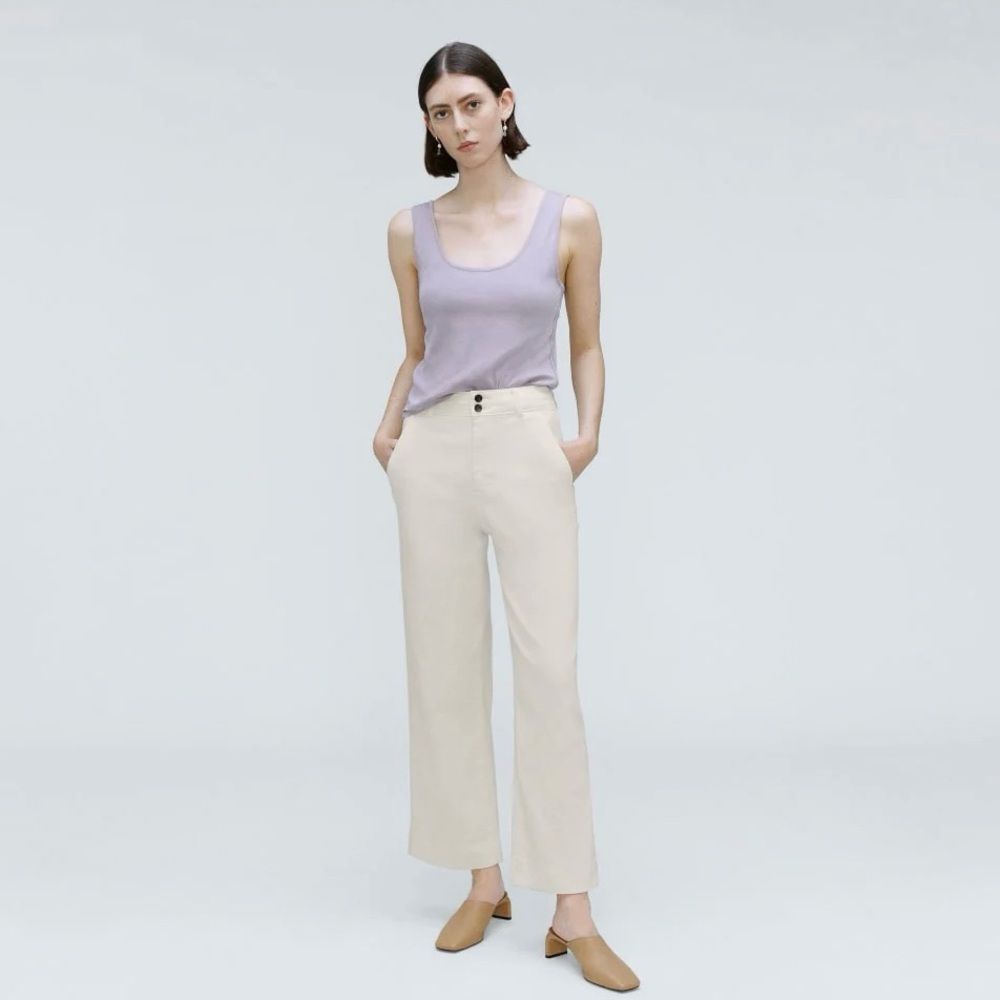 NWT Everlane Size 00 Organic Cotton Twill Wide Leg Pant in Bone